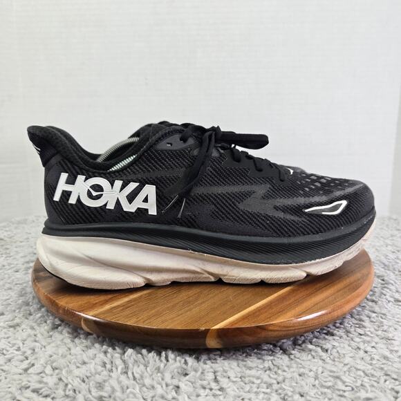 Hoka One One Clifton 9 Black White Athletic Gym Casual Running Shoe Mens 11.5 D - Picture 3 of 13